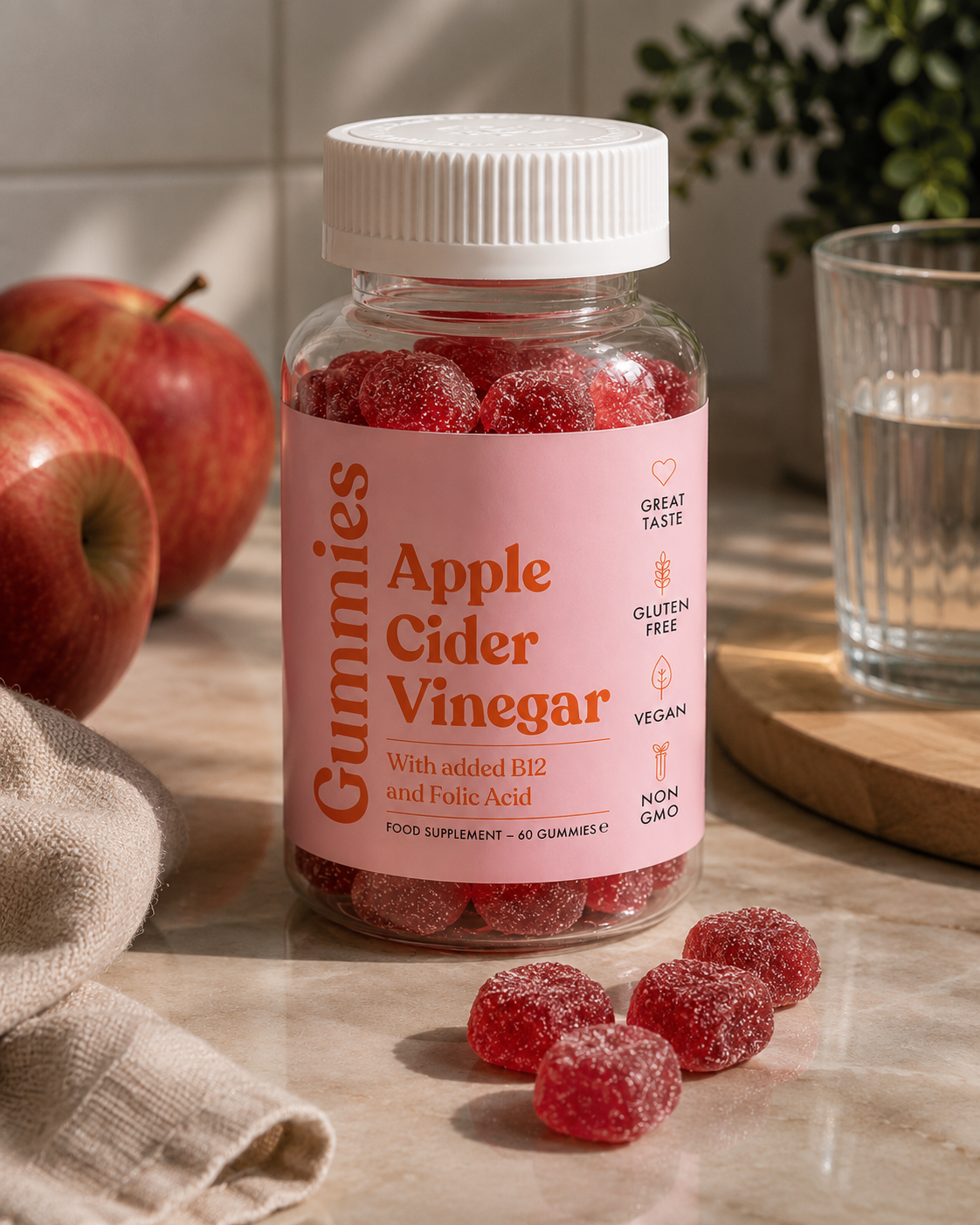 Soralia Apple Cider Vinegar Collagen Gummies with B12 & Folic Acid - Vegan, 60 Count