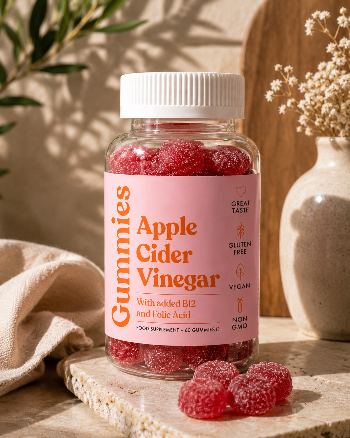 Soralia Apple Cider Vinegar Collagen Gummies with B12 & Folic Acid - Vegan, 60 Count