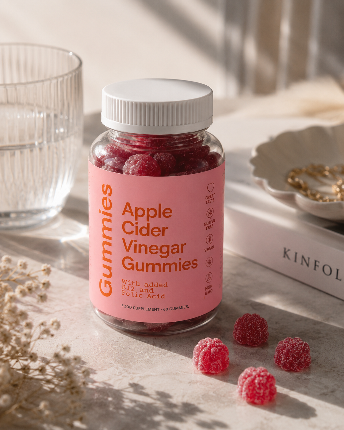 Soralia Apple Cider Vinegar Collagen Gummies with B12 & Folic Acid - Vegan, 60 Count