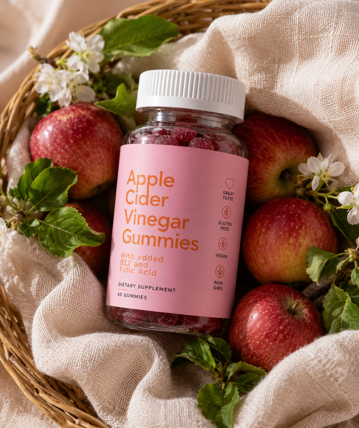Soralia Apple Cider Vinegar Collagen Gummies with B12 & Folic Acid - Vegan, 60 Count